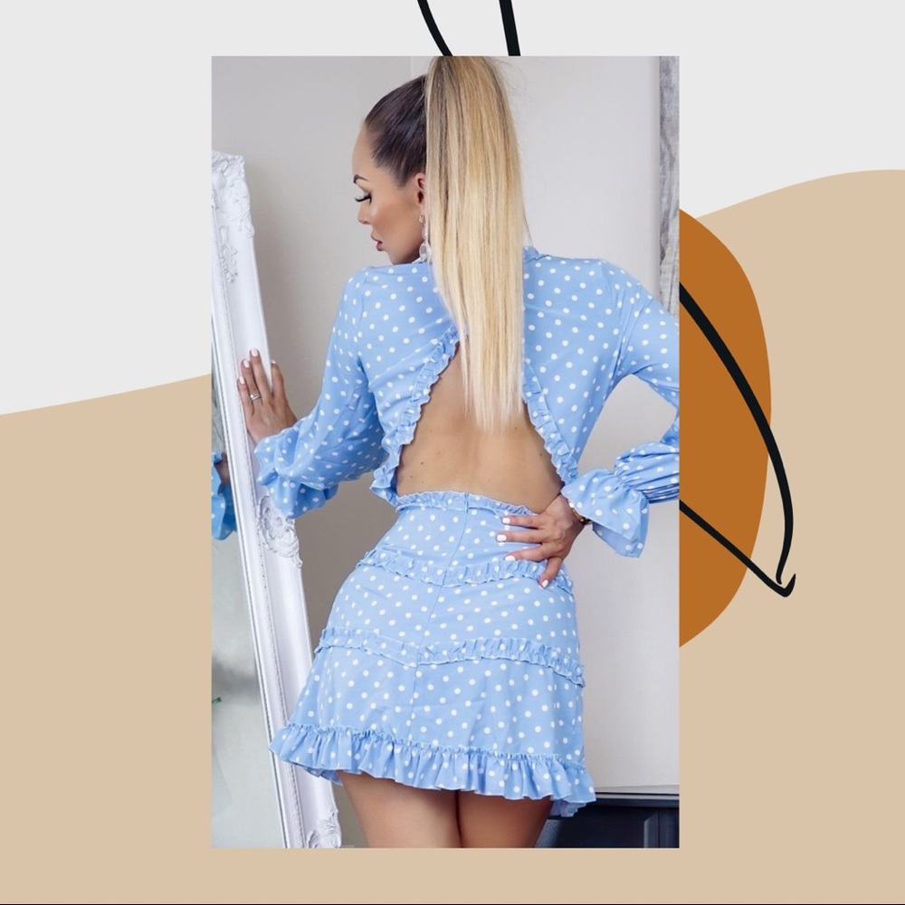 Polka Dot Frill Trim Tiered Backless Mini Dress - Picture 9 of 16